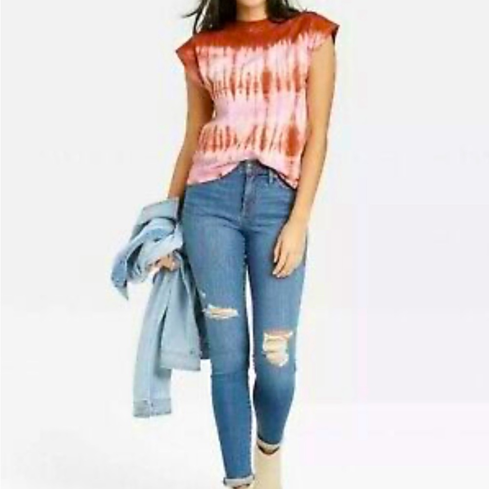 Women's Tie-Dye Cap Sleeve Sleeveless T-Shirt - Universal Thread Pink/White